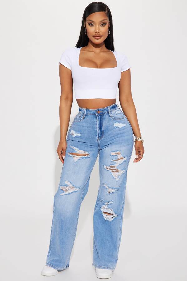 Light Wash Fashion Nova Watch Me Ripped Wide Leg Women Jeans USA | 597310MPL