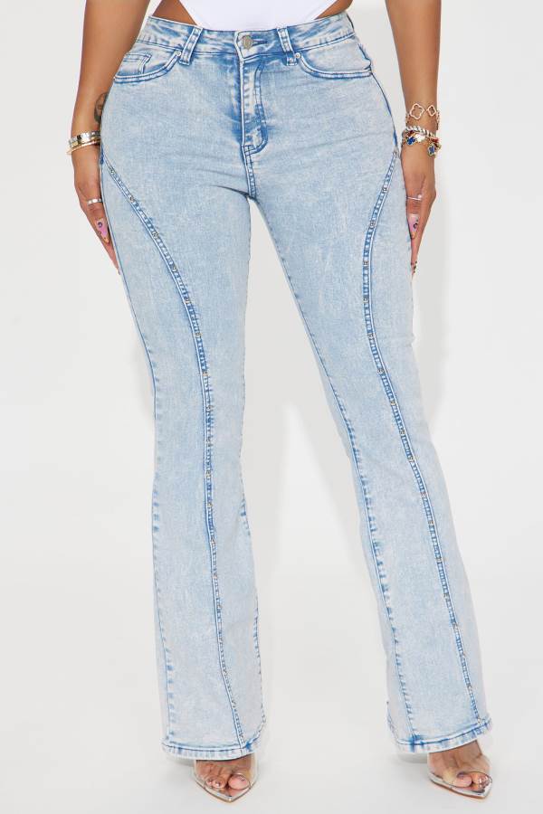 Light Wash Fashion Nova Well Deserved Studded Stretch Flare Women Jeans USA | 130754TAY