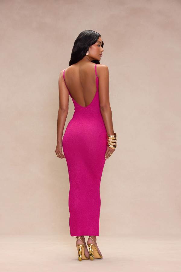 Magenta Fashion Nova Adeline Glitter Maxi Women Dress USA | 367241QHY