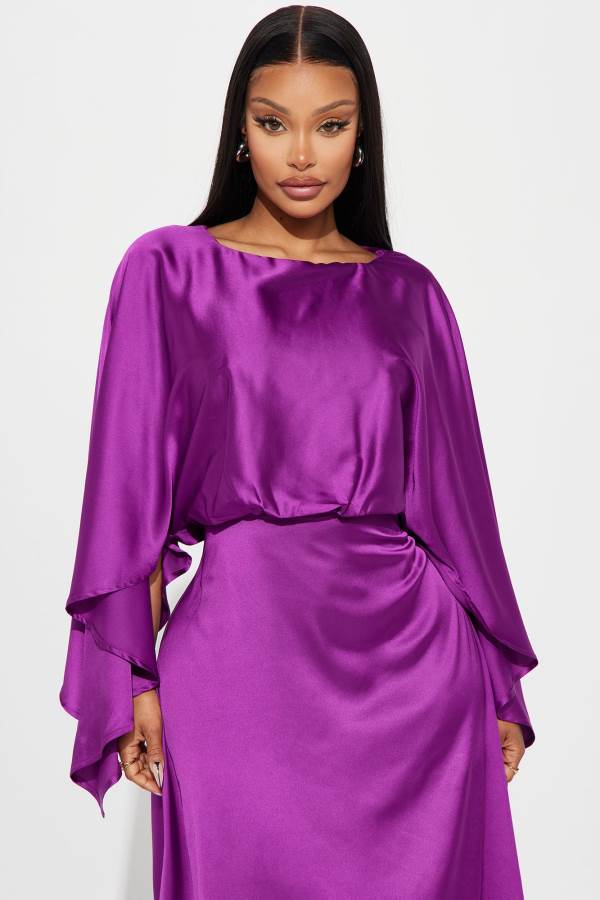 Magenta Fashion Nova Angelina Satin Maxi Women Dress USA | 650379OKM