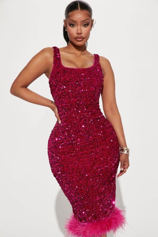 Magenta Fashion Nova Hollie Sequin Midi Women Dress USA | 269184IKW