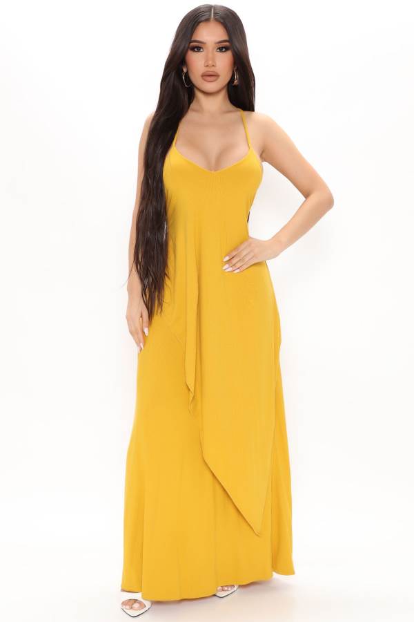 Mustard Fashion Nova Come This Way Ribbed Maxi Women Dress USA | 589461AUJ