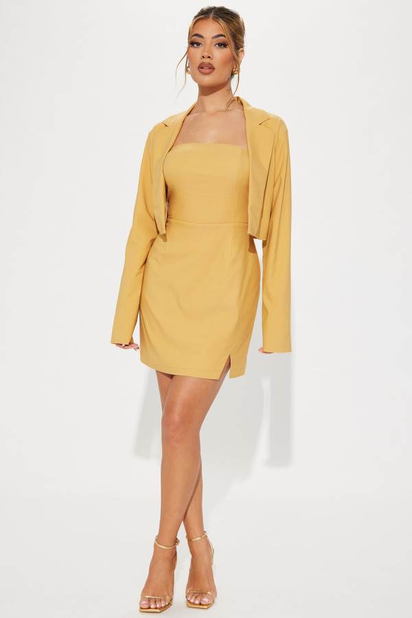 Mustard Fashion Nova Nine to Five Mini Set Women Dress USA | 532879BMK