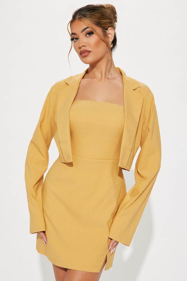 Mustard Fashion Nova Nine to Five Mini Set Women Dress USA | 532879BMK