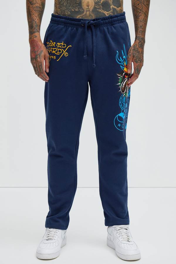 Navy Fashion Nova Ed Hardy Panther Bulldog Men Sweatpants USA | 651490DYQ