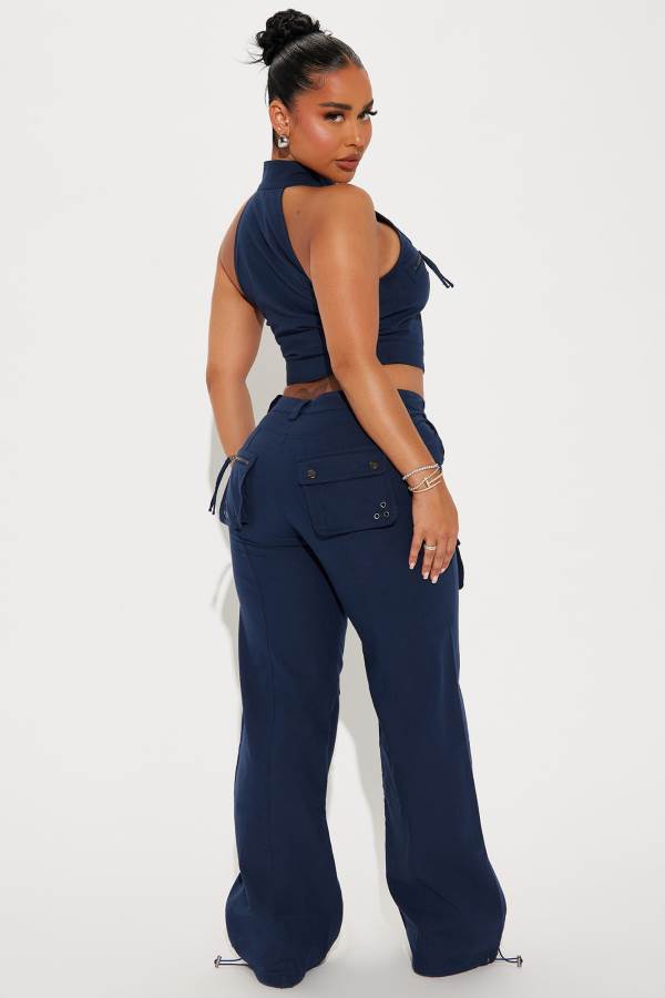 Navy Fashion Nova Laurie Cargo Pant Set Women Pants USA | 475360VXD