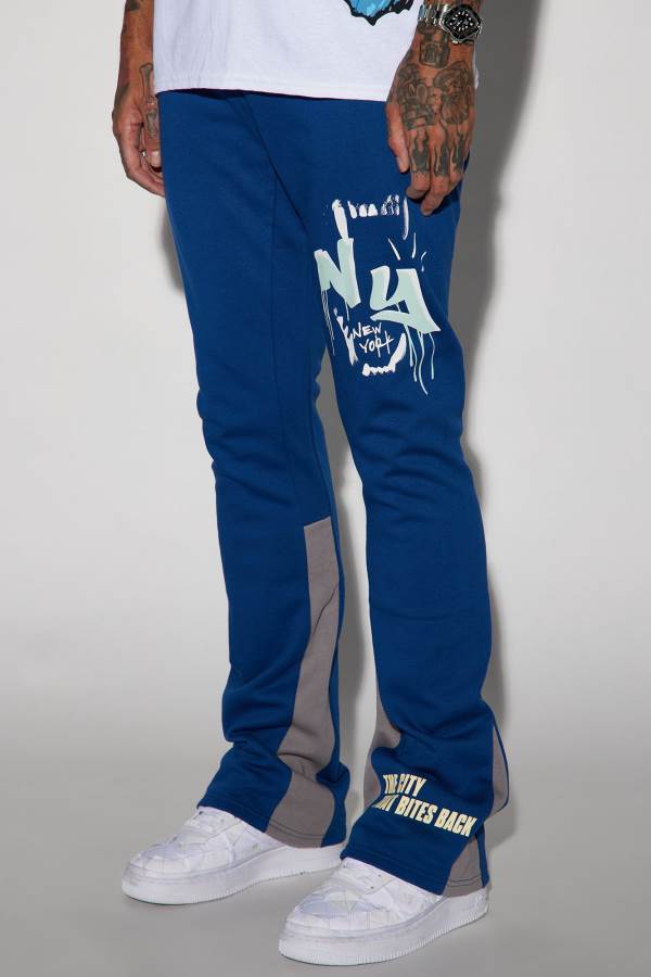 Navy Fashion Nova NY Bites Back Flared Men Sweatpants USA | 540193EOG