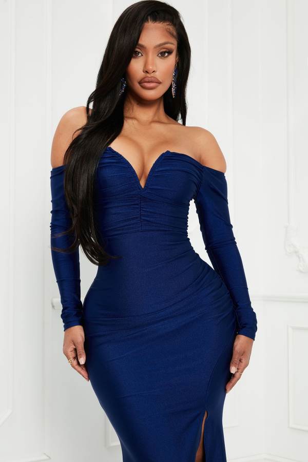 Navy Fashion Nova Need To Know Maxi Women Dress USA | 874019PFO