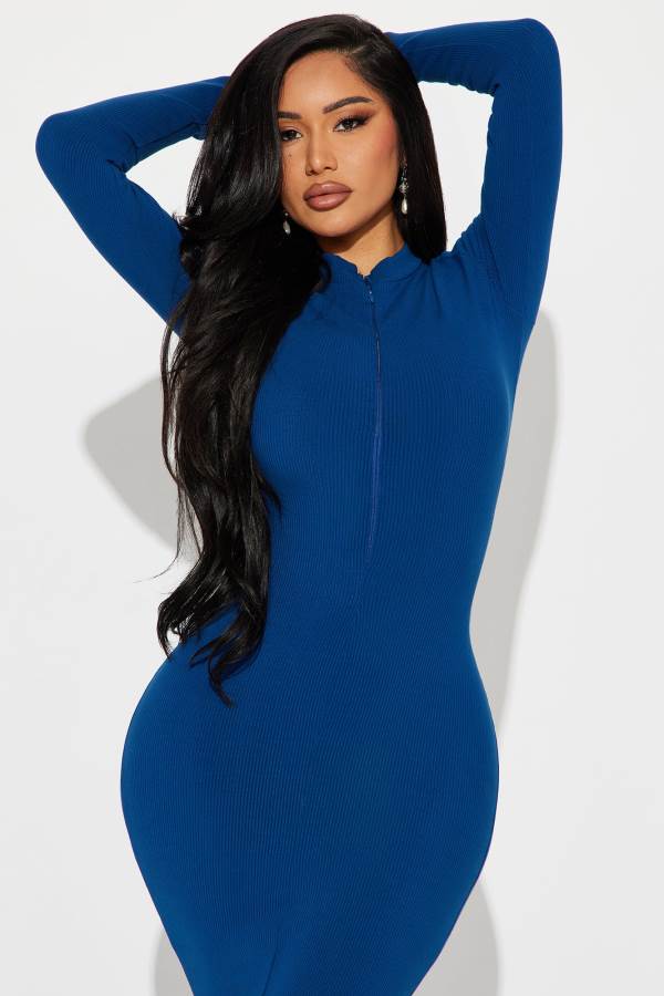 Navy Fashion Nova Rina Snatched Maxi Women Dress USA | 650791GIA