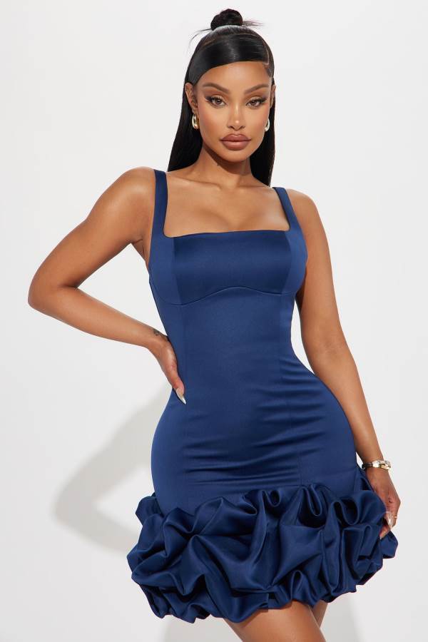 Navy Fashion Nova Sienna Satin Mini Women Dress USA | 684025RBF