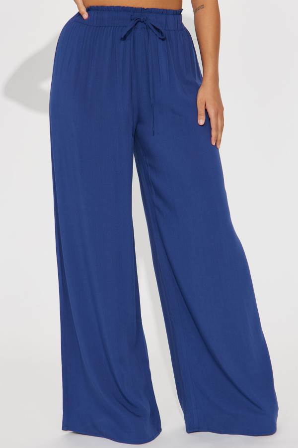 Navy Fashion Nova Summer Vibes Linen Wide Leg Women Pants USA | 740891XFQ