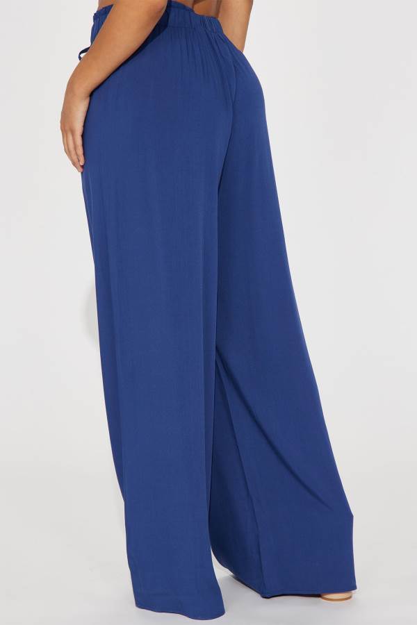 Navy Fashion Nova Summer Vibes Linen Wide Leg Women Pants USA | 740891XFQ