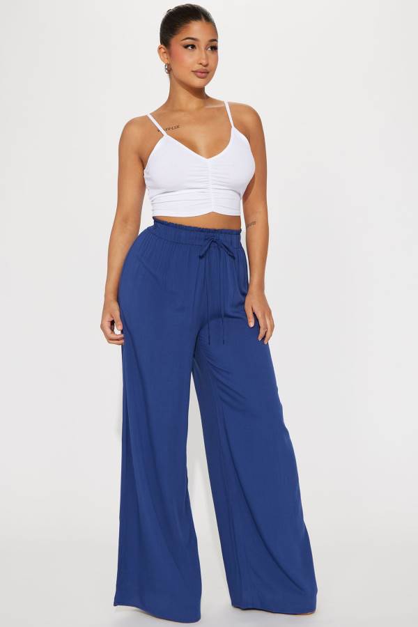 Navy Fashion Nova Summer Vibes Linen Wide Leg Women Pants USA | 740891XFQ