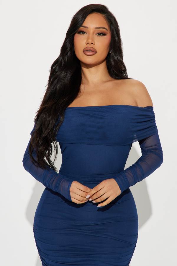 Navy Fashion Nova Top Trend Ruched Maxi Women Dress USA | 506142QYF