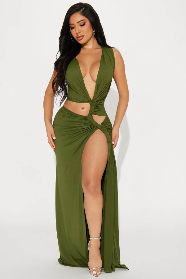 Olive Fashion Nova Bahama Beach Maxi Women Dress USA | 038567KRO