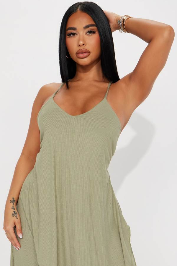 Olive Fashion Nova Come This Way Ribbed Maxi Women Dress USA | 074612FBX