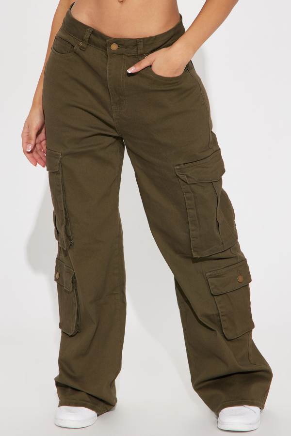 Olive Fashion Nova Crazy About You Wide Leg Cargo Women Pants USA | 715624LIE