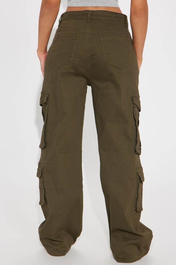 Olive Fashion Nova Crazy About You Wide Leg Cargo Women Pants USA | 715624LIE