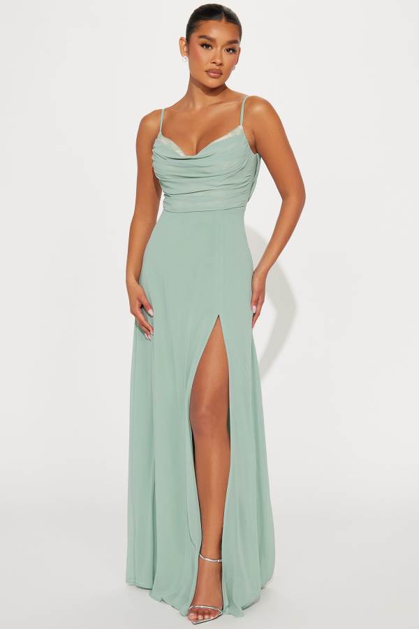 Olive Fashion Nova Drape Me Chiffon Maxi Women Dress USA | 806724EGW