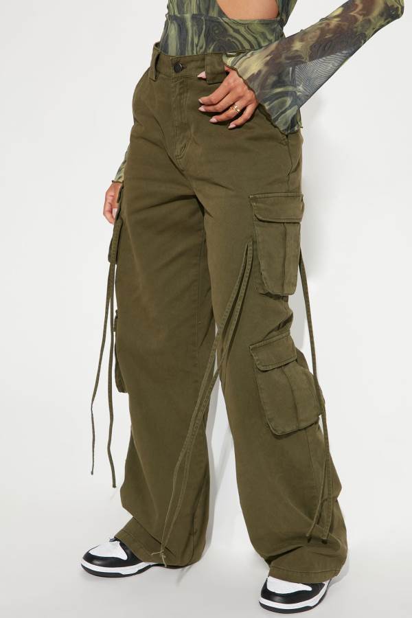 Olive Fashion Nova Golden Hour Wide Leg Cargo Women Pants USA | 819457VLQ