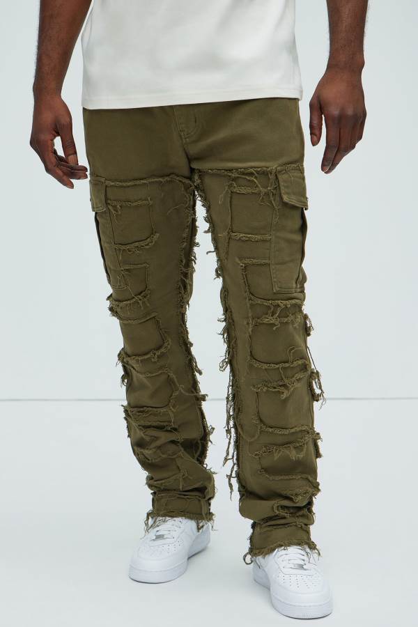 Olive Fashion Nova Got Me Distressed Cargo Straight Men Pants USA | 987120WMI