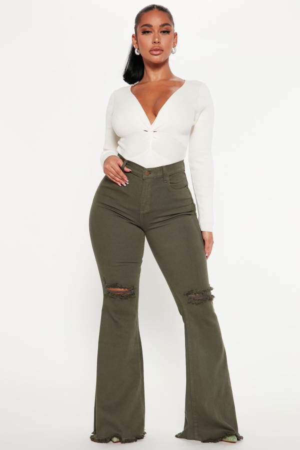 Olive Fashion Nova Hilary Hyper Stretch Flare Women Jeans USA | 401593OID