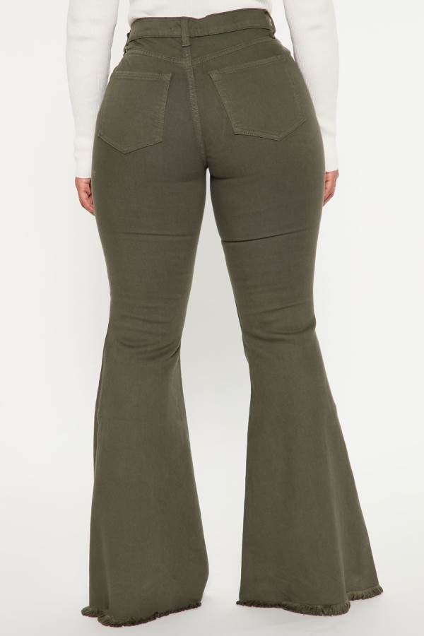 Olive Fashion Nova Hilary Hyper Stretch Flare Women Jeans USA | 401593OID