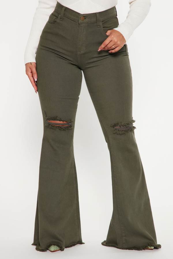 Olive Fashion Nova Hilary Hyper Stretch Flare Women Jeans USA | 401593OID