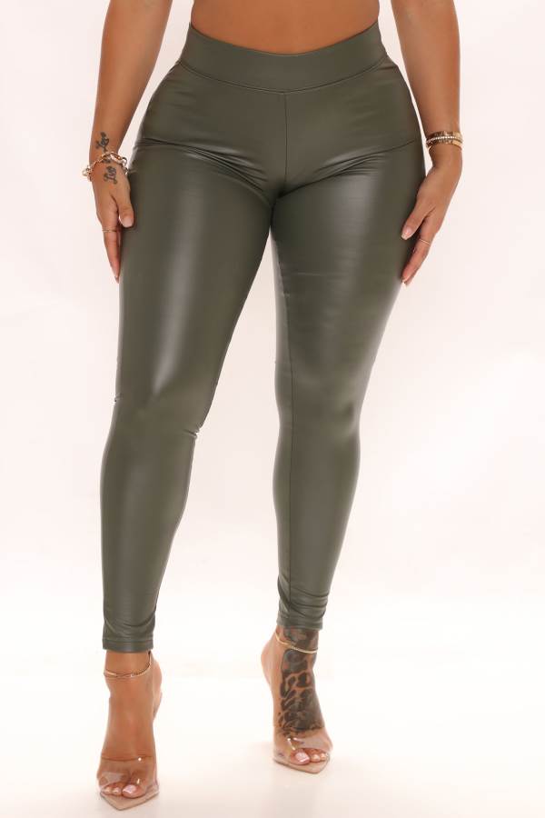 Olive Fashion Nova Liliana Faux Leather Women Leggings USA | 702563TRI