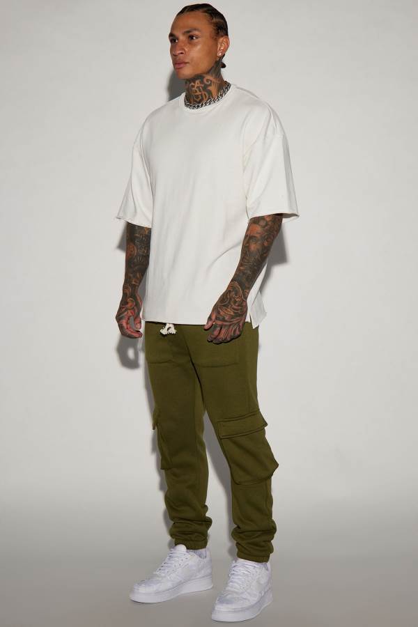 Olive Fashion Nova Link Up Cargo Men Sweatpants USA | 530729DMF