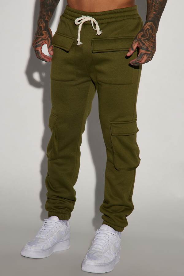 Olive Fashion Nova Link Up Cargo Men Sweatpants USA | 530729DMF