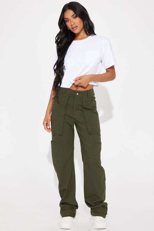 Olive Fashion Nova Melanie Straight Leg Cargo Women Pants USA | 069473DNF