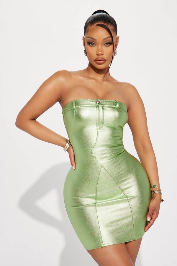 Olive Fashion Nova Pixie Metallic Mini Women Dress USA | 630295ASH