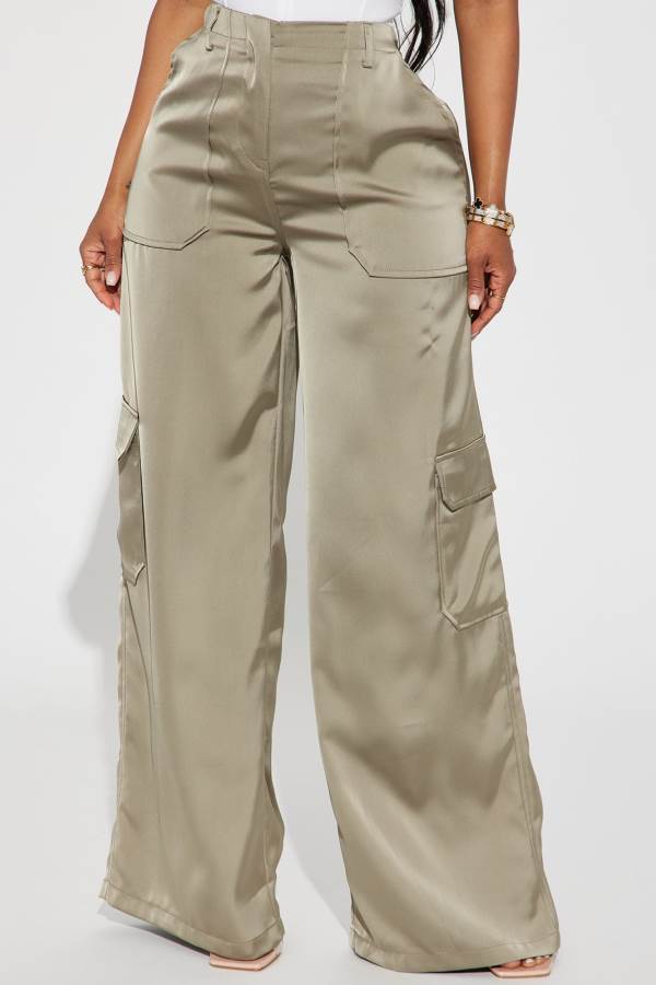 Olive Fashion Nova Pretty Girl Walk Satin Cargo Women Pants USA | 068915QYO