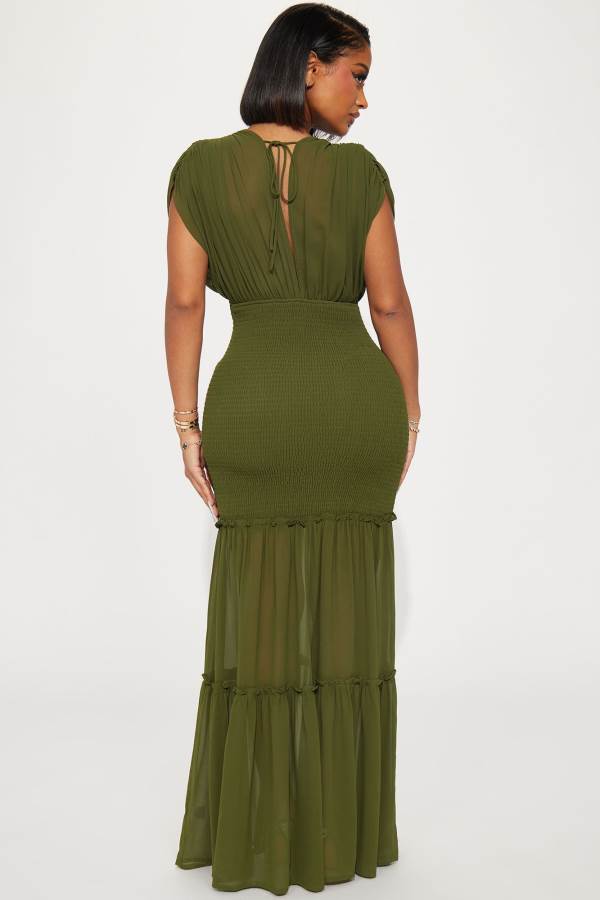 Olive Fashion Nova Sienna Chiffon Maxi Women Dress USA | 097364UZB