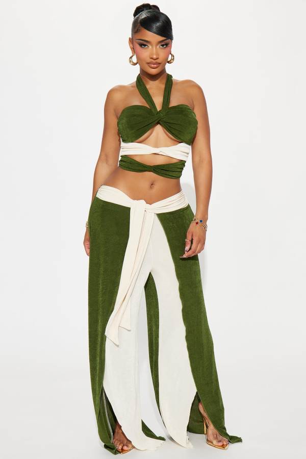 Olive Fashion Nova Staying In Paradise Pant Set Women Pants USA | 406538UWI