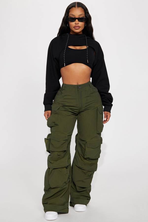 Olive Fashion Nova Talk It Up Oversized Cargo Women Pants USA | 403176EIH