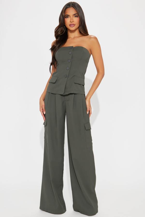 Olive Fashion Nova Talking Business Pant Set Women Pants USA | 451798WFU