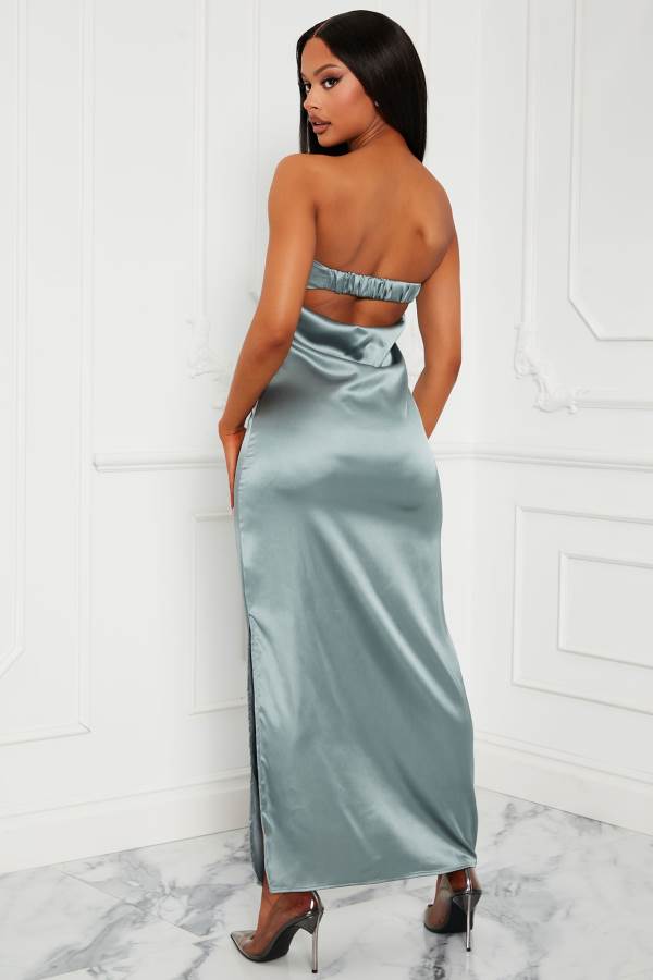 Olive Fashion Nova Your Favorite Girl Satin Maxi Women Dress USA | 714908OJH