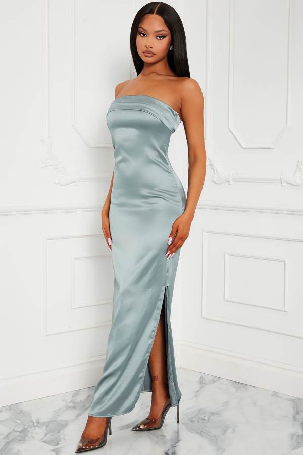 Olive Fashion Nova Your Favorite Girl Satin Maxi Women Dress USA | 714908OJH