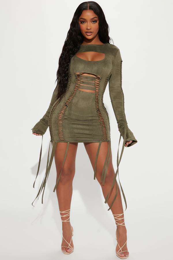 Olive Fashion Nova Yovanna Mini Set Women Dress USA | 218976QTO