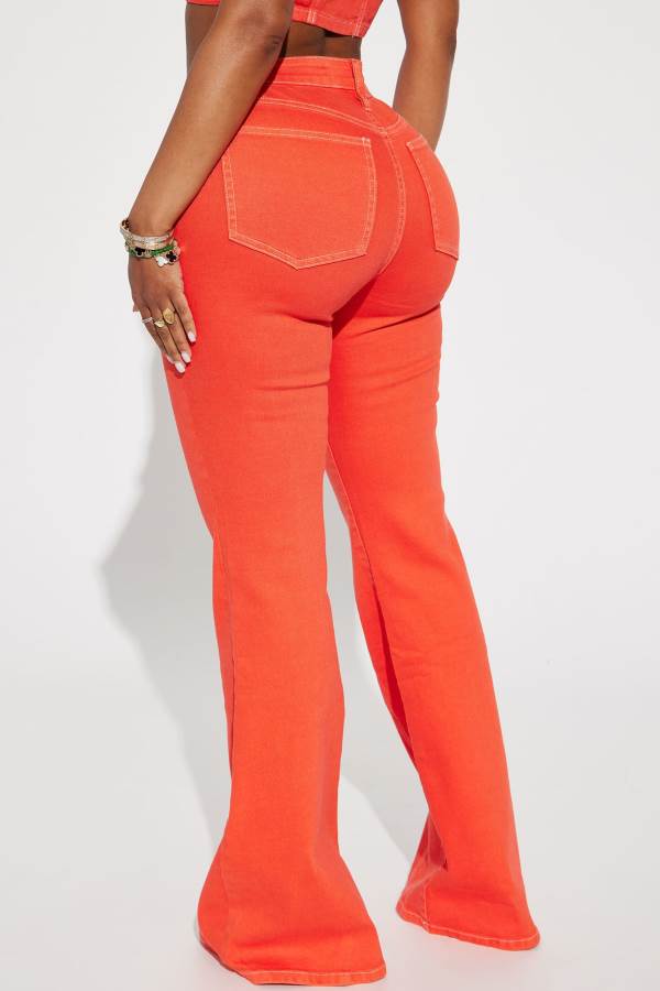 Orange Fashion Nova All Fired Up Mid Rise Flare Women Jeans USA | 937452AZB