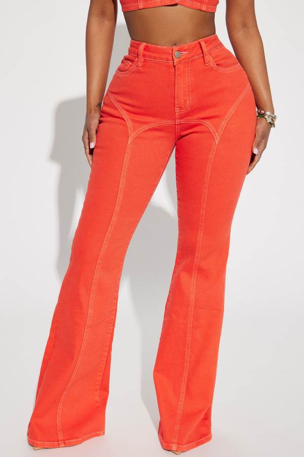 Orange Fashion Nova All Fired Up Mid Rise Flare Women Jeans USA | 937452AZB