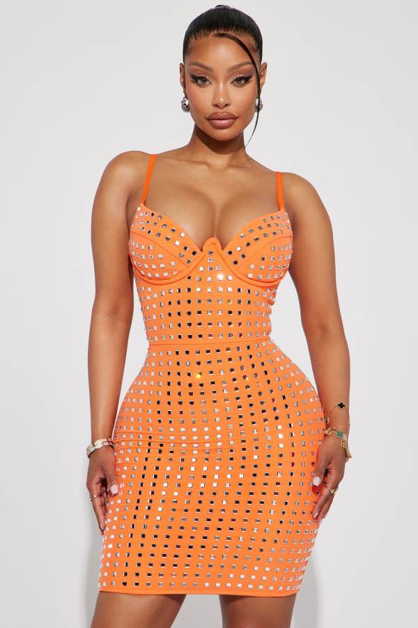 Orange Fashion Nova Anais Embellished Mini Women Dress USA | 961254XEI