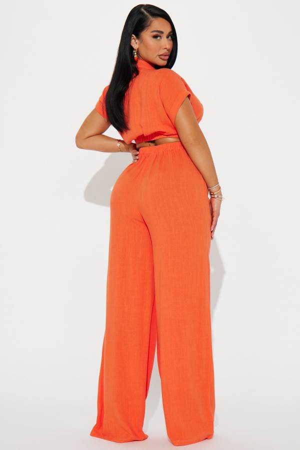 Orange Fashion Nova Andrea Linen Pant Set Women Pants USA | 260591CQU