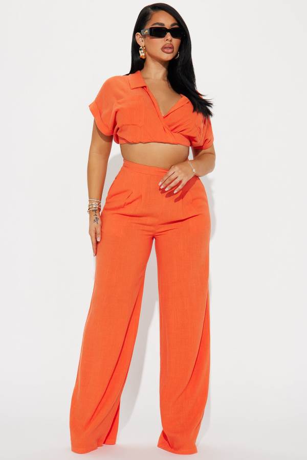 Orange Fashion Nova Andrea Linen Pant Set Women Pants USA | 260591CQU