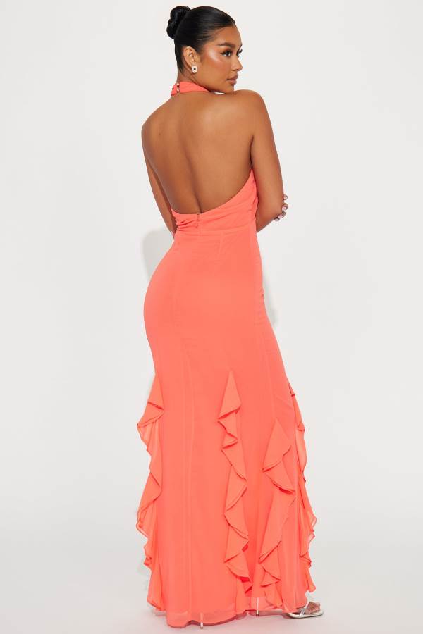 Orange Fashion Nova Anna Ruffle Maxi Women Dress USA | 403821AVK