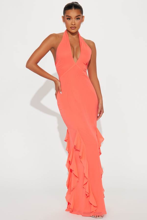 Orange Fashion Nova Anna Ruffle Maxi Women Dress USA | 403821AVK