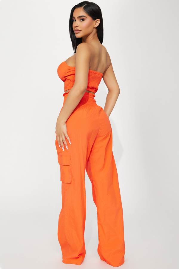 Orange Fashion Nova Cool Enough For You Windbreaker Pant Set Women Pants USA | 148529JLY