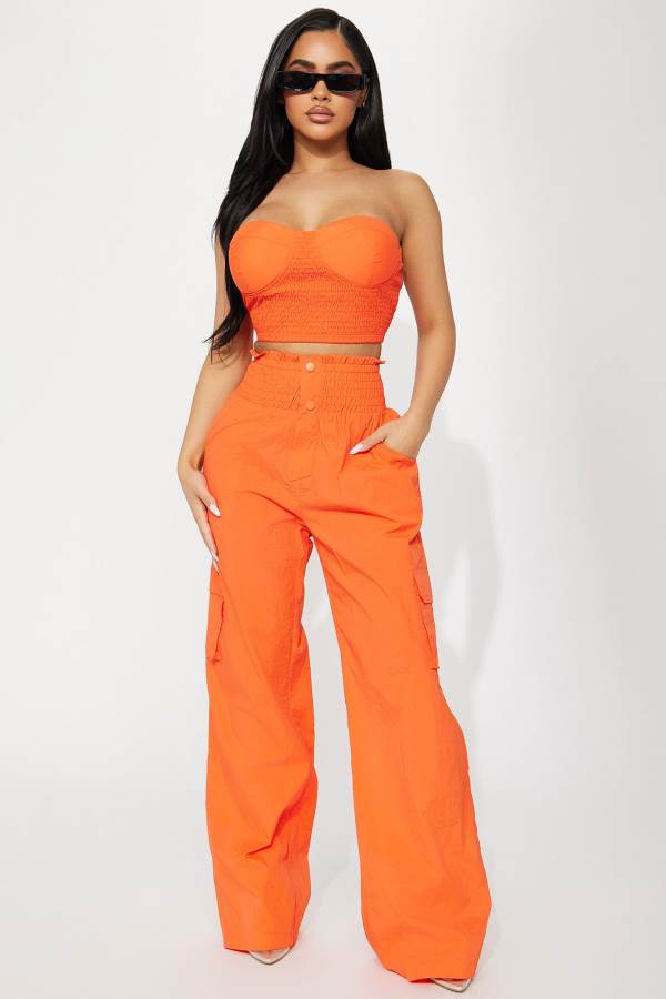 Orange Fashion Nova Cool Enough For You Windbreaker Pant Set Women Pants USA | 148529JLY